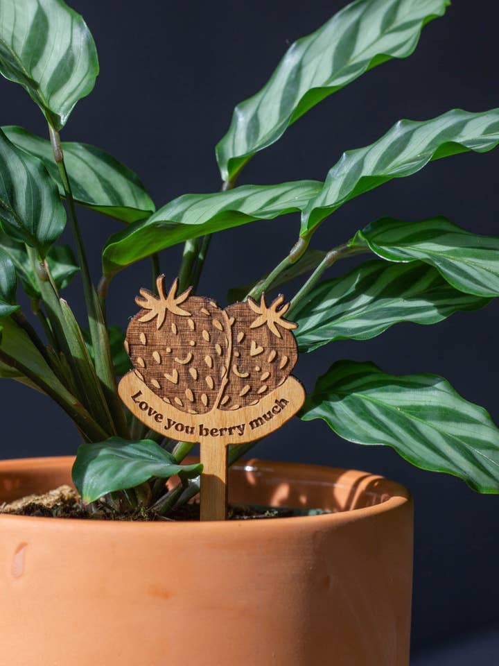 Love You Berry Much Strawberries Wood Plant Pick for wholesale by Hereafter