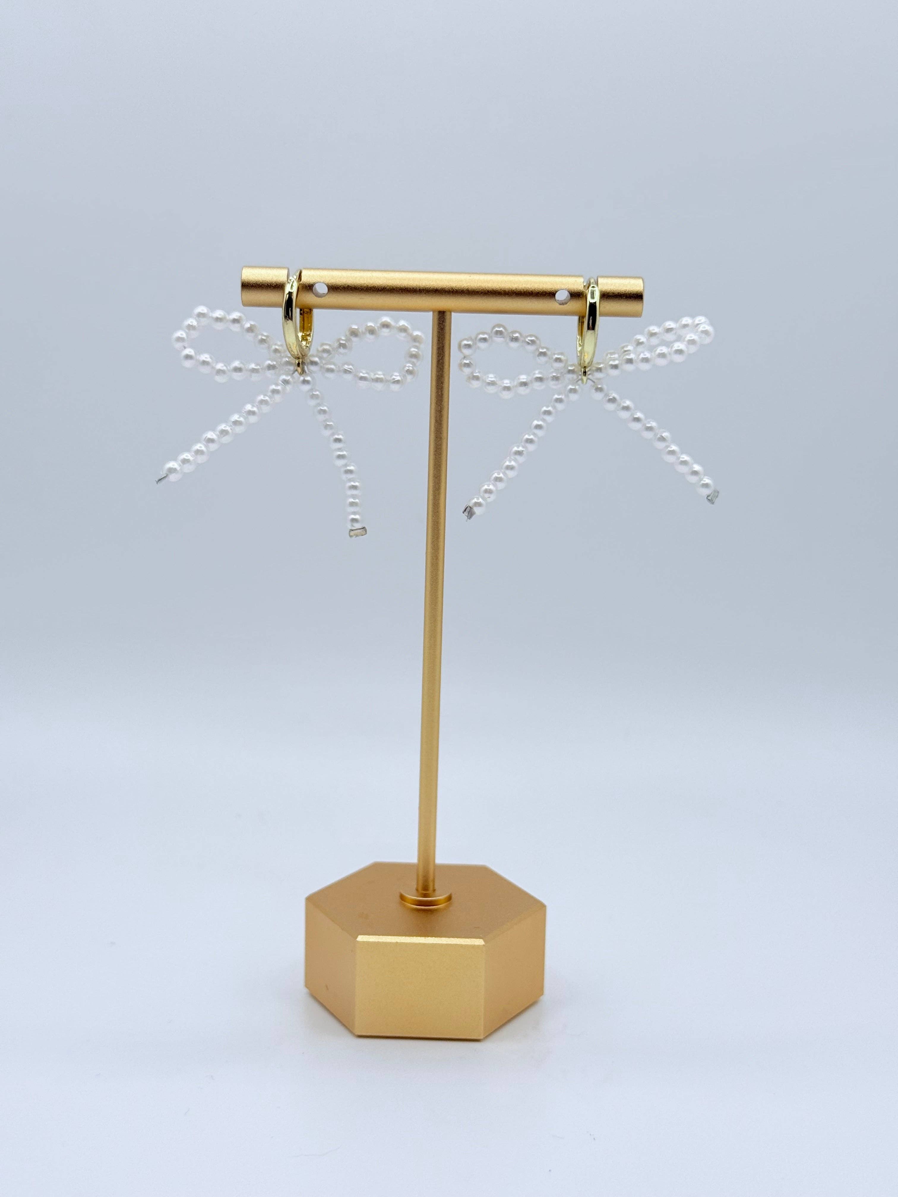 Southern Designs by Kristy - Wholesale Huggie Earrings - Pearl Ribbon Bow Huggie Hoops1