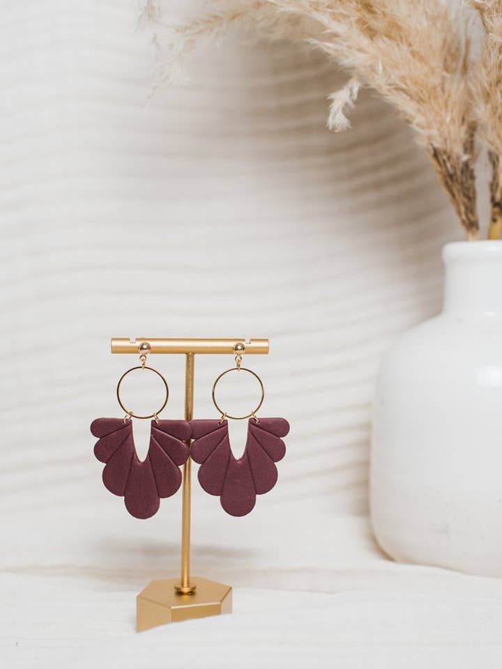 Eggplant Imprint Fan Dangles for wholesale by Rielle & Co.