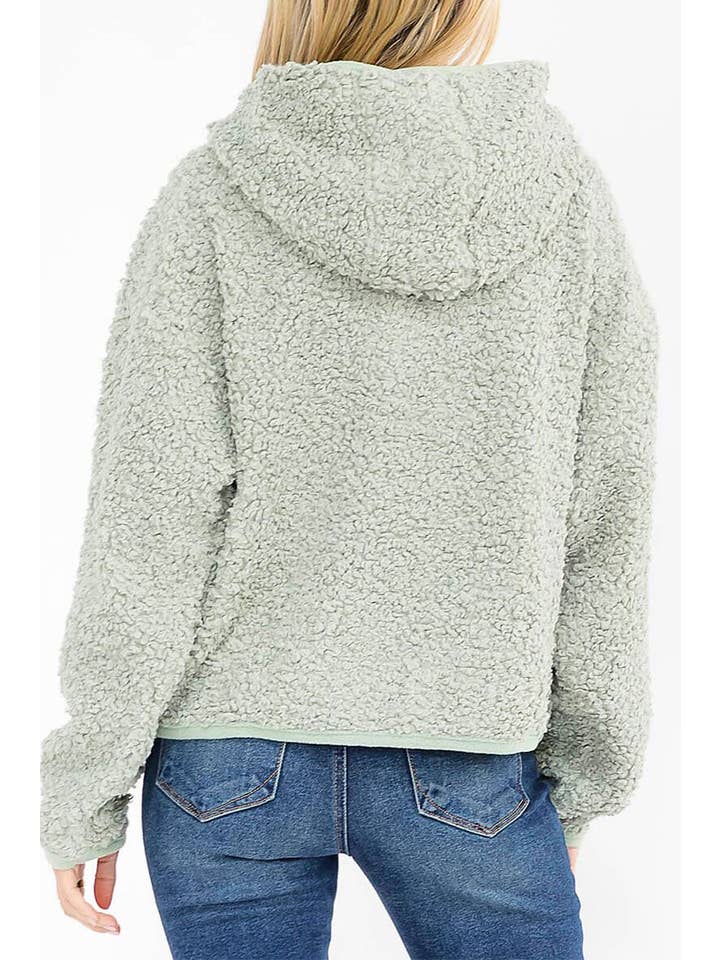 ROUSSEAU - Wholesale Jacket - Women's - SOLID SHERPA HOODED ZIP UP POCKET FRONT JACKET25