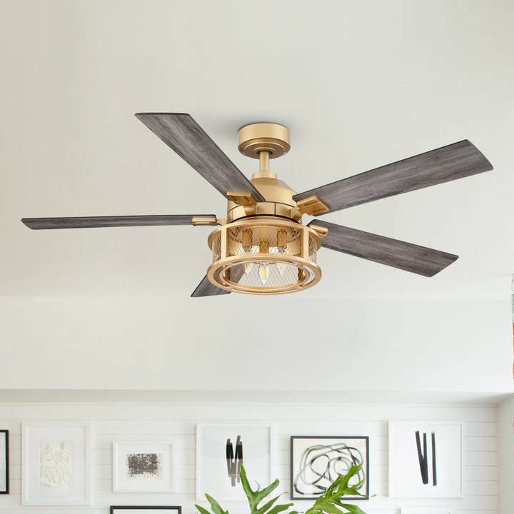Brio Lighting - Wholesale Ceiling Fan - Ceiling Fan Farmhouse 52" Gold Reversible 5-Blade 3-Light1