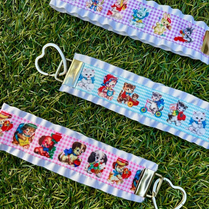 Vintage Kitschy Animals Ruffle Key Chain for wholesale by Mestiza Makes