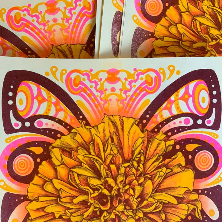 Psychedelic Lens - Wholesale Wall Art Set - Vertical Marigold Riso Print