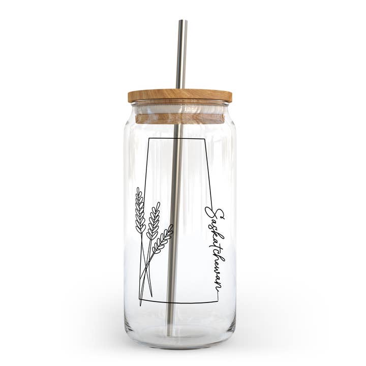 Saskatchewan Line Art Lata de Vidro w Tampa de Bambu | Saskatchewan por atacado de DIYxe