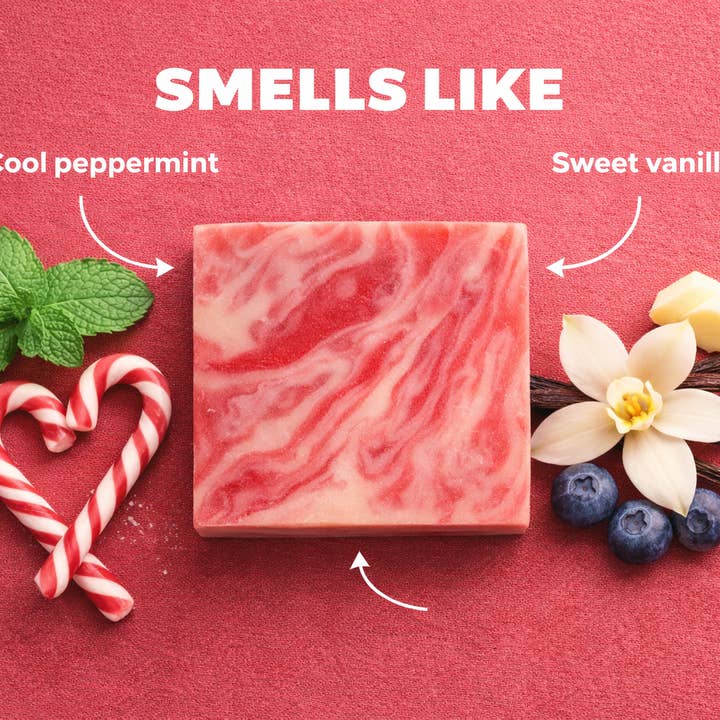 Bathe in Luxury – wholesale Bar Soap – Candy Cane Soap Bar – Cool Holiday Indulgence1