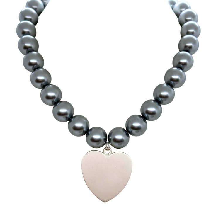 Grey Bubble Pearl Necklace With Large Matte Silver Pendant for wholesale by Deborah Grivas Designs