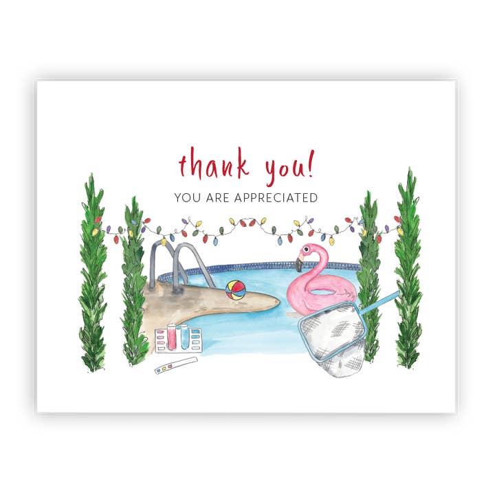 Eight21 Studios + Unique Greeting Cards, Art and Stationery - Wholesale Christmas Card - Swimming Pool Service Appreciation Christmas Greeting Card