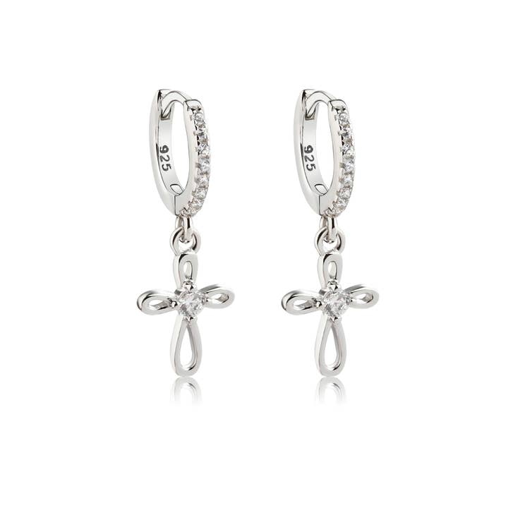 Cherished Moments - Wholesale Huggie Earrings - Sterling Silver Huggie with Cross Earrings for Kids, Girls