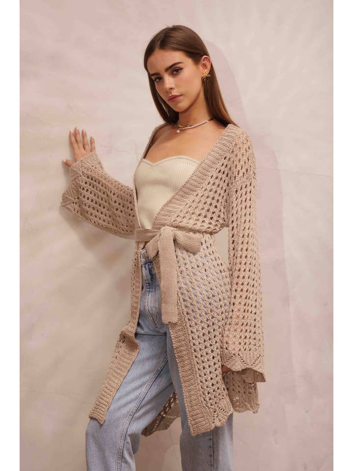 Endless Blu - Wholesale Cardigan - Women's - QWJ8377 Mesh Long Cardigan