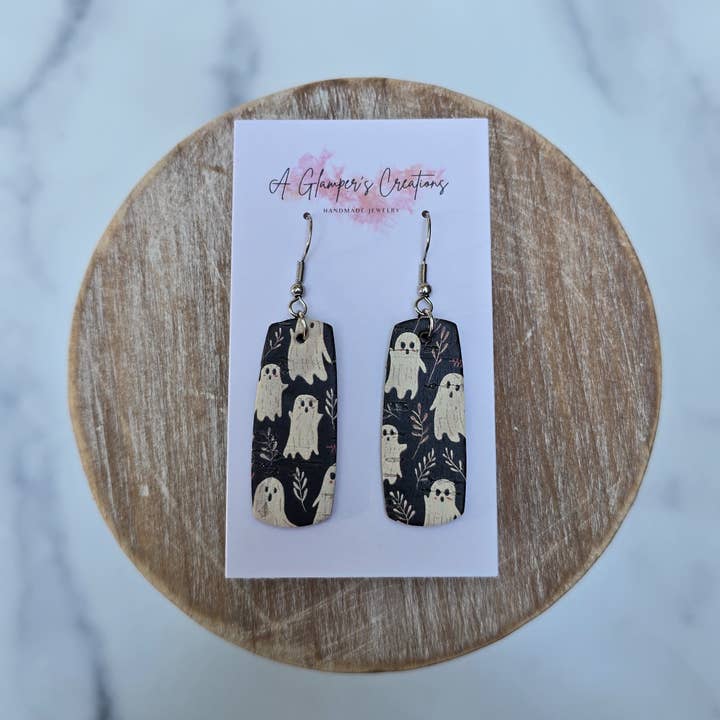 Halloween Ghosts Mini Bar Leather Earrings for wholesale by A Glamper's Creations LLC