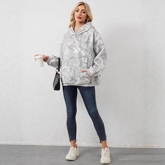 EmberLoom – Großhandel Hoodie – Damen – Damen Vintage Print V-Ausschnitt Locker Geschnittenes Kapuzenpullover in Übergröße4