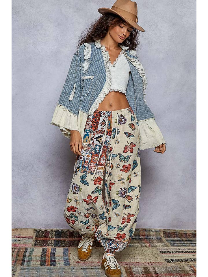 Pol Clothing - Wholesale Denim Jacket - Women's - 3/4 sleeve double gauze ruffle star denim woven jacket13