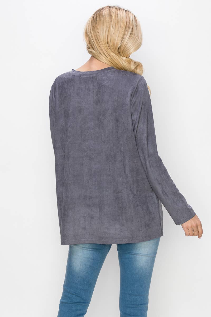 Joh Apparel - Wholesale Blouse - Women's - Aldis Stretch Suede Stitched Top13