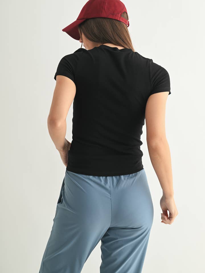Mono B - Wholesale Athletic Top - Women's - Essential Short-Sleeved Micro-Ribbed Athleisure Top