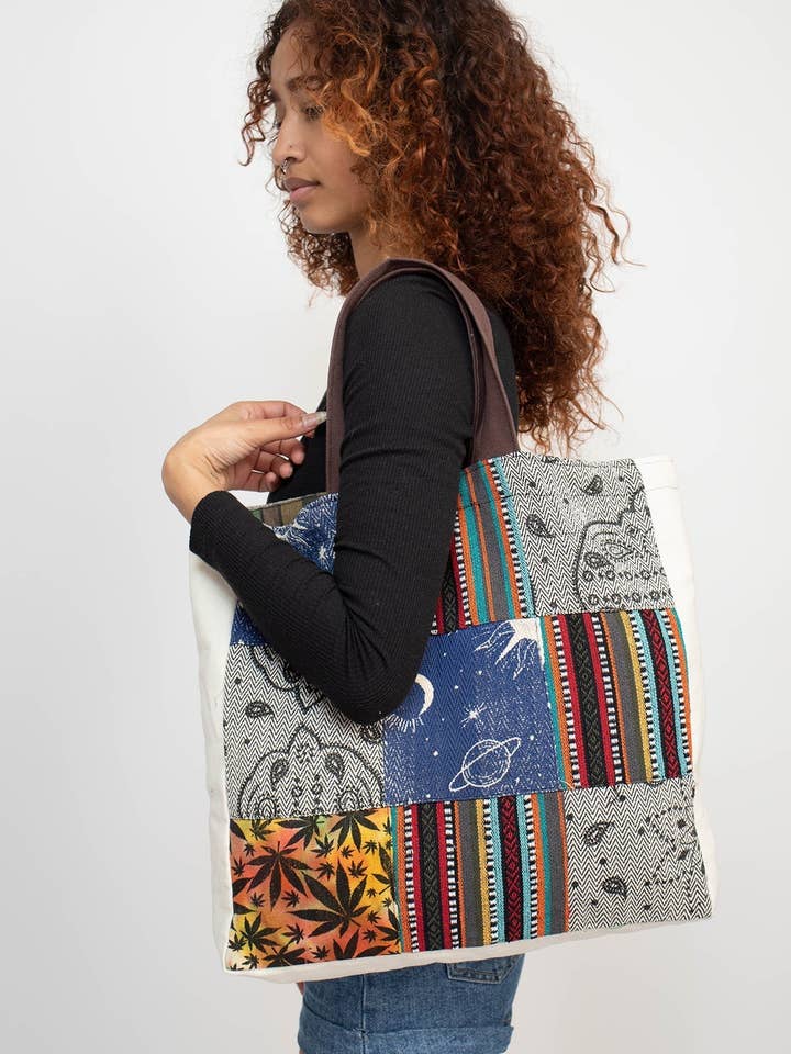 Upcycle Patch Tote Bag for wholesale by Lakhays Collection Inc.