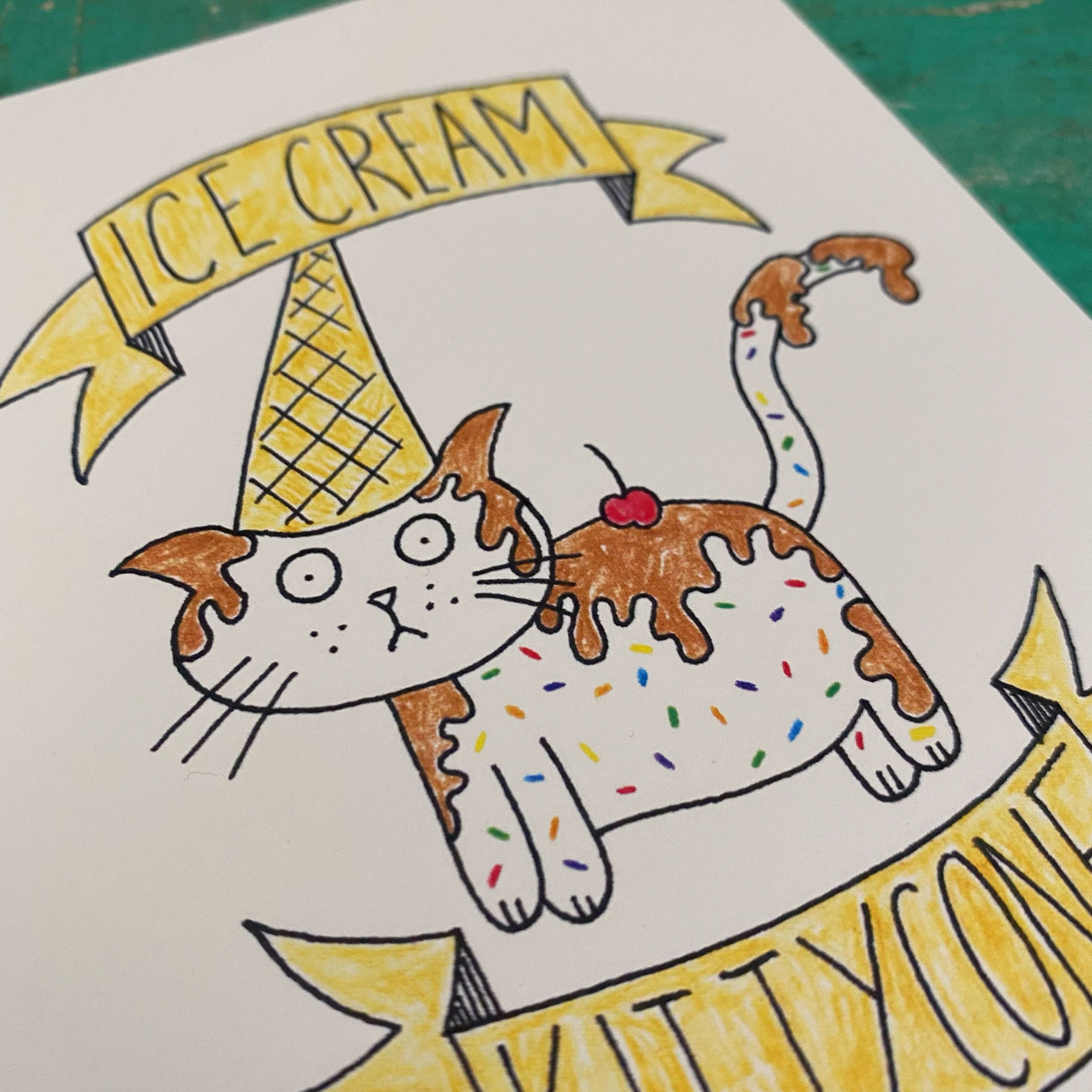 Chateau Blanche - Wholesale Everyday Greeting Card - Ice Cream Kitty Cone Card1