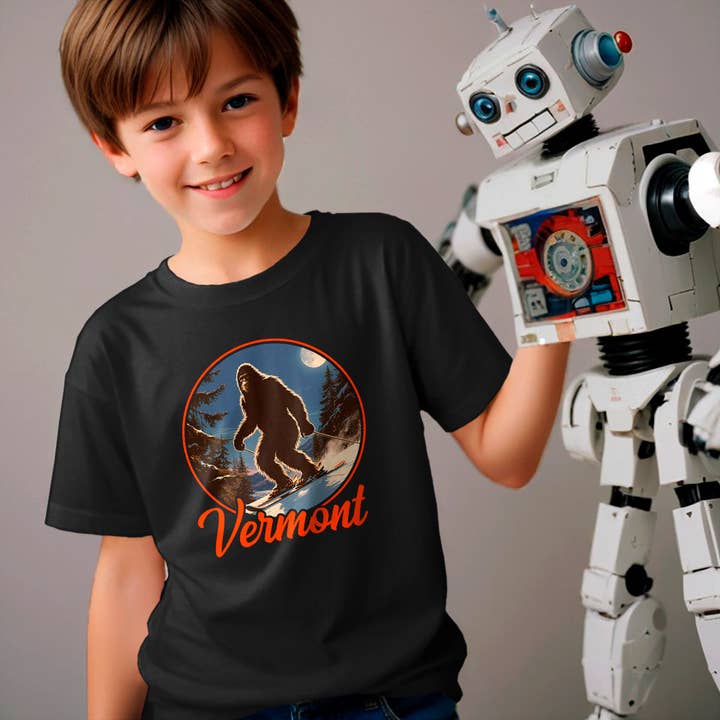 RetroPlanet - Wholesale Screen-printed t-shirt – Kids - Vermont Bigfoot Ski Youth T-Shirt Unisex XS-XL 100% Cotton2