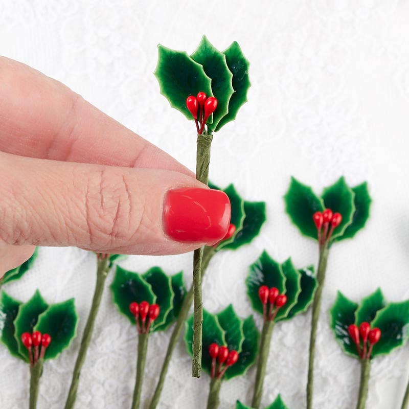 Factory Direct Craft – wholesale Artificial flowers – 3-1/2" Miniature Lacquered Holly Leaf Picks 1