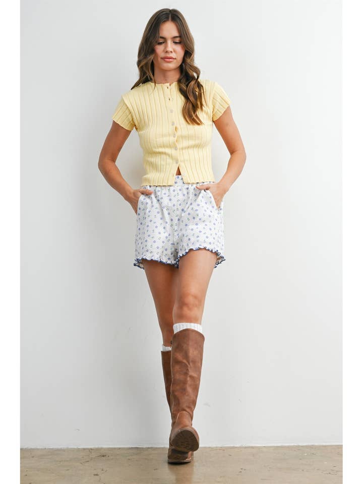 Floral Ruffled-Hem Elastic Shorts - BMP8178 for wholesale by BUTTERMELON