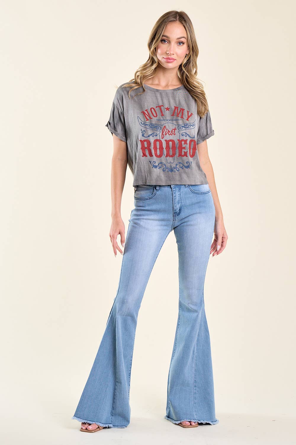 Saints & Hearts - Wholesale Screen Printed T-Shirt - Women's - ST3638K CHARCOAL NOT MY FIRST RODEO GRAPHIC TEE7