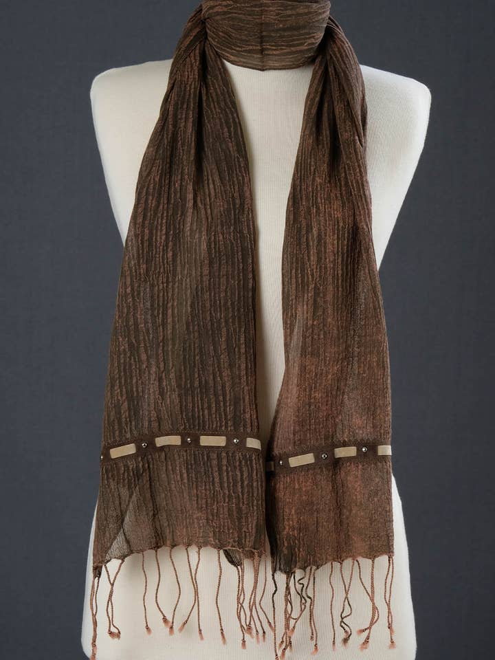 Cotton Copper Tone Scarf Banded Narrow Denim for wholesale by Dosimira