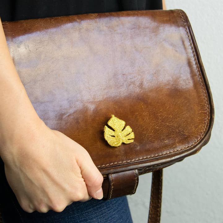 Botanopia - gifts , decor and cards for plant lovers - Wholesale Brooch - Golden Embroidered Brooches - 3 tropical leaves (Aroids)11