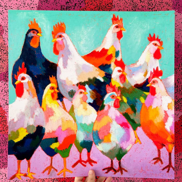 Julia Ockert - Wholesale Art print - A Chicken Extravaganza Square Art Print1