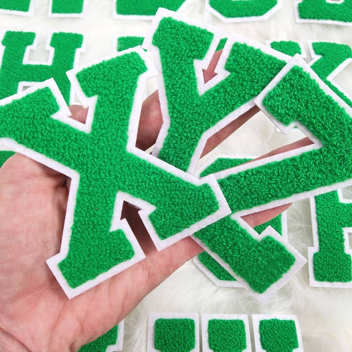 Green Chenille Iron On Letter Patches for wholesale on Faire1