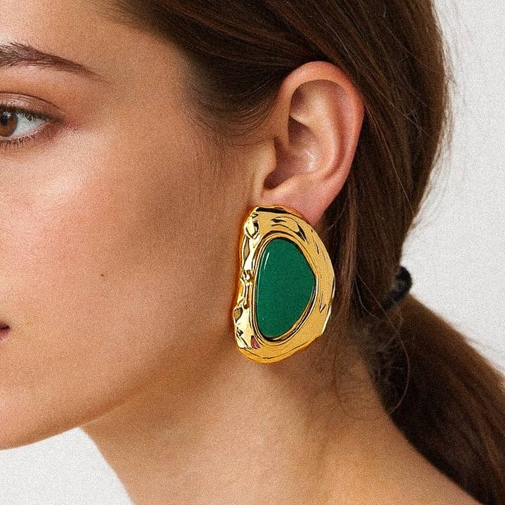 Mei 18K Non-Tarnish Green Stone Stud for wholesale on Faire0