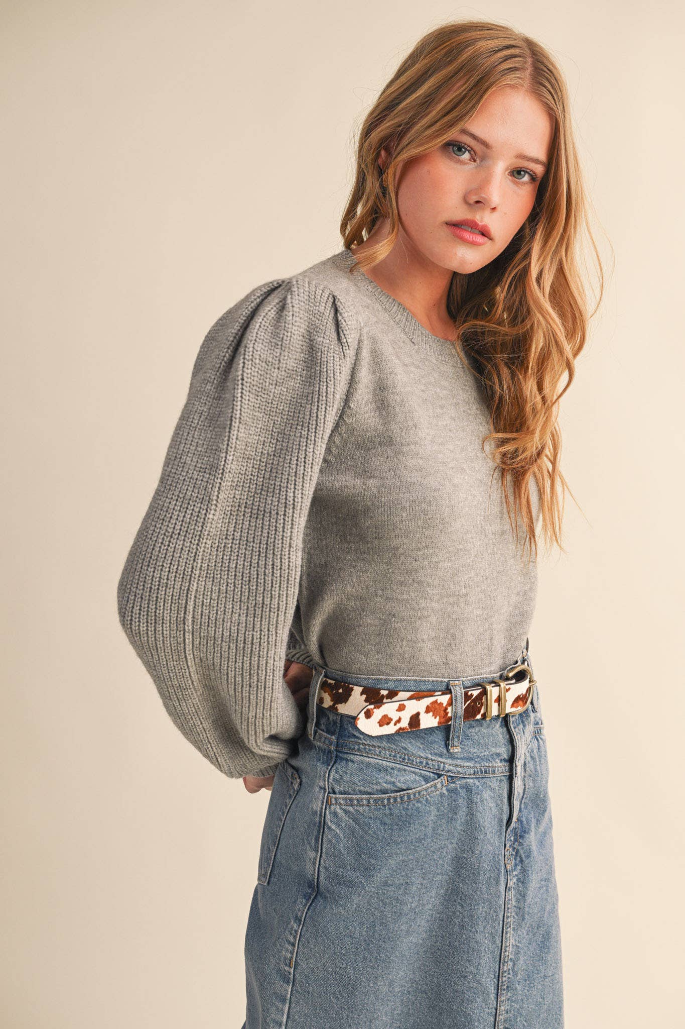 &MERCI - Wholesale Knit Sweater - Women's - RIBBED PUFF SLEEVE SWEATER MSW1095128