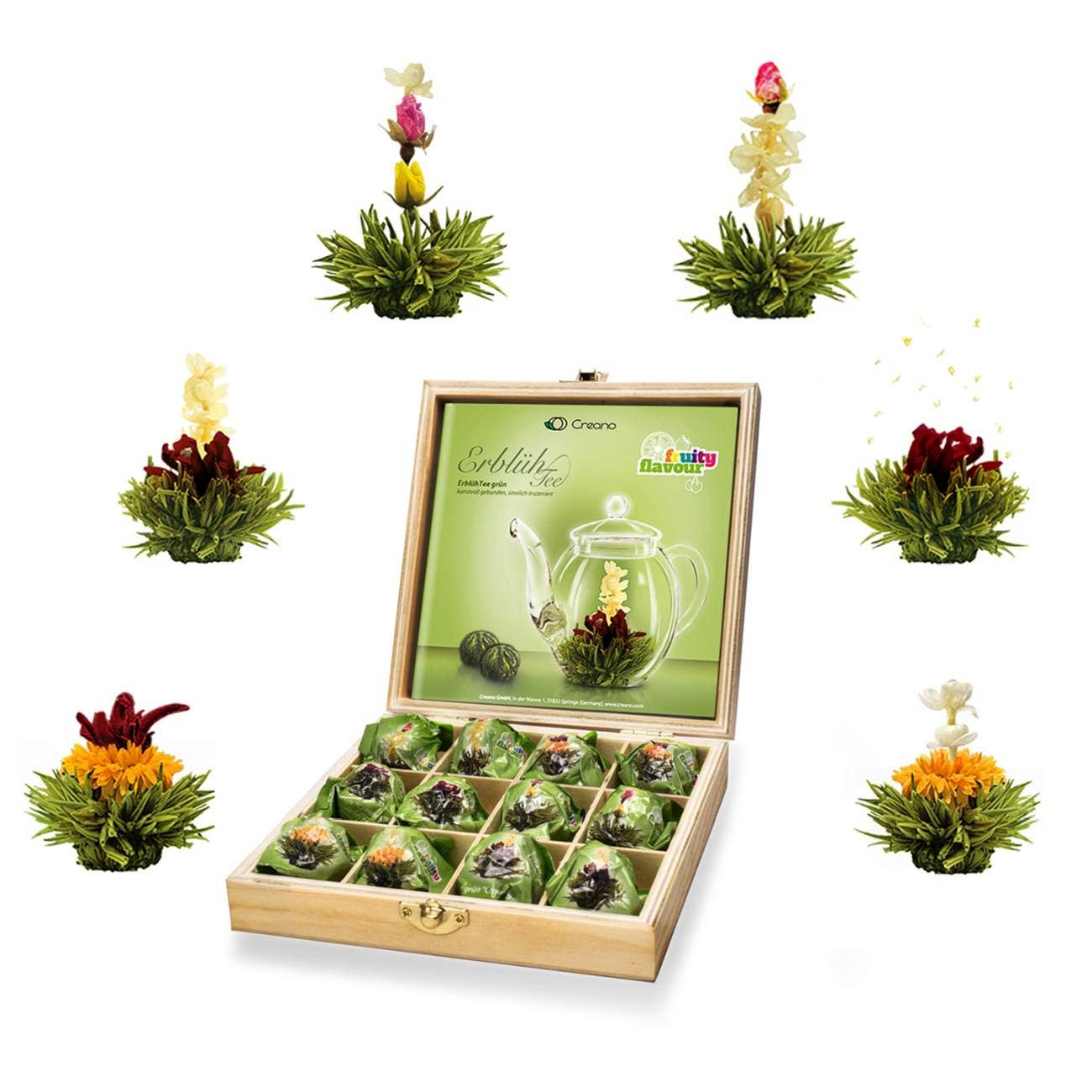 Creano - Wholesale Tea Bags - Creano tea flowers gift set in wooden tea box 12 blooming tea5