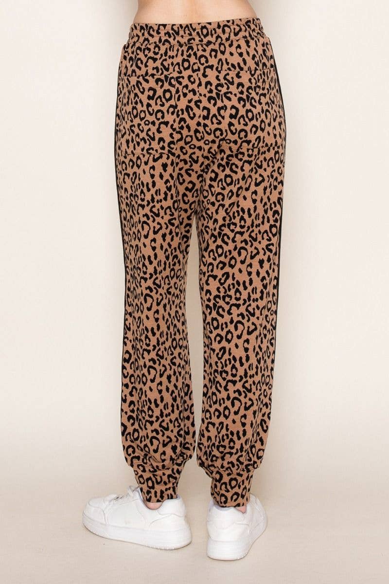 Taupe P80291 High Waisted Leopard Print Knit Joggers for wholesale on Faire4