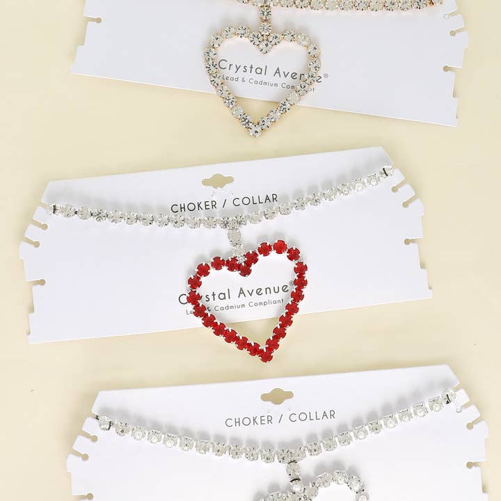 SP Sophia Collection - Wholesale Choker/Collar - Valentines Day Rhinestone Heart Choker Necklace2