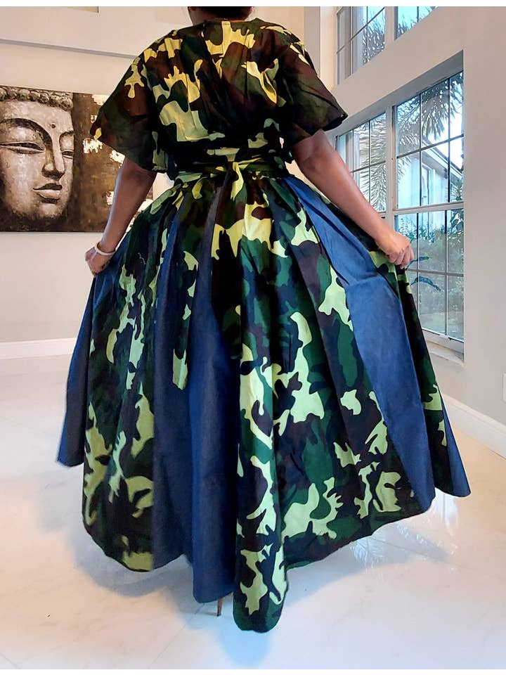 Set Woman's Long Skirt & Crop Top Set- Denim/Camouflage for wholesale on Faire
