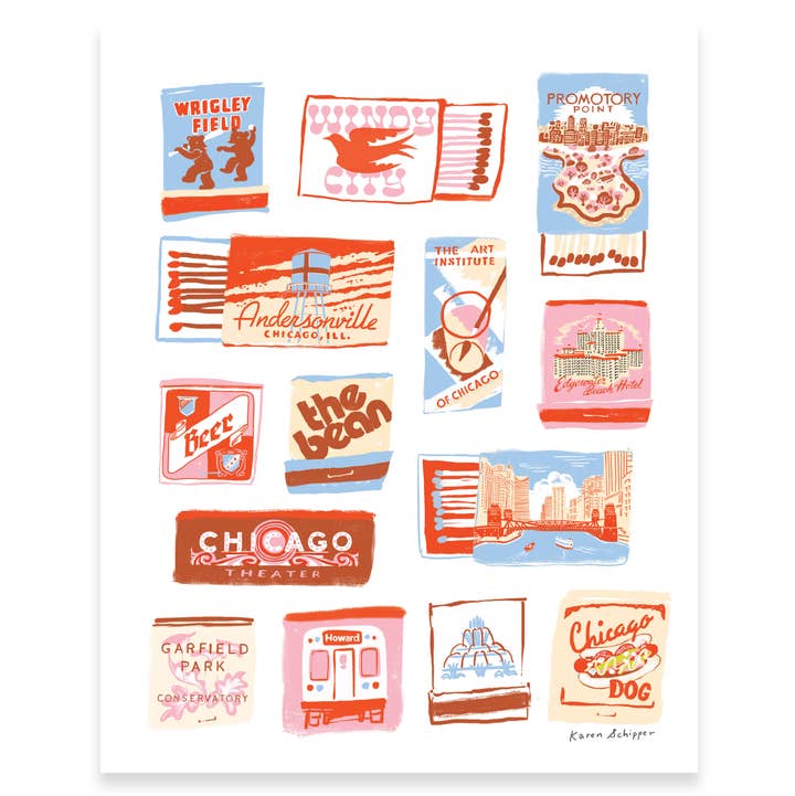 Karen Schipper - Wholesale Art Print - Chicago Matchbook Art Print - Timeless City Wall Art Print