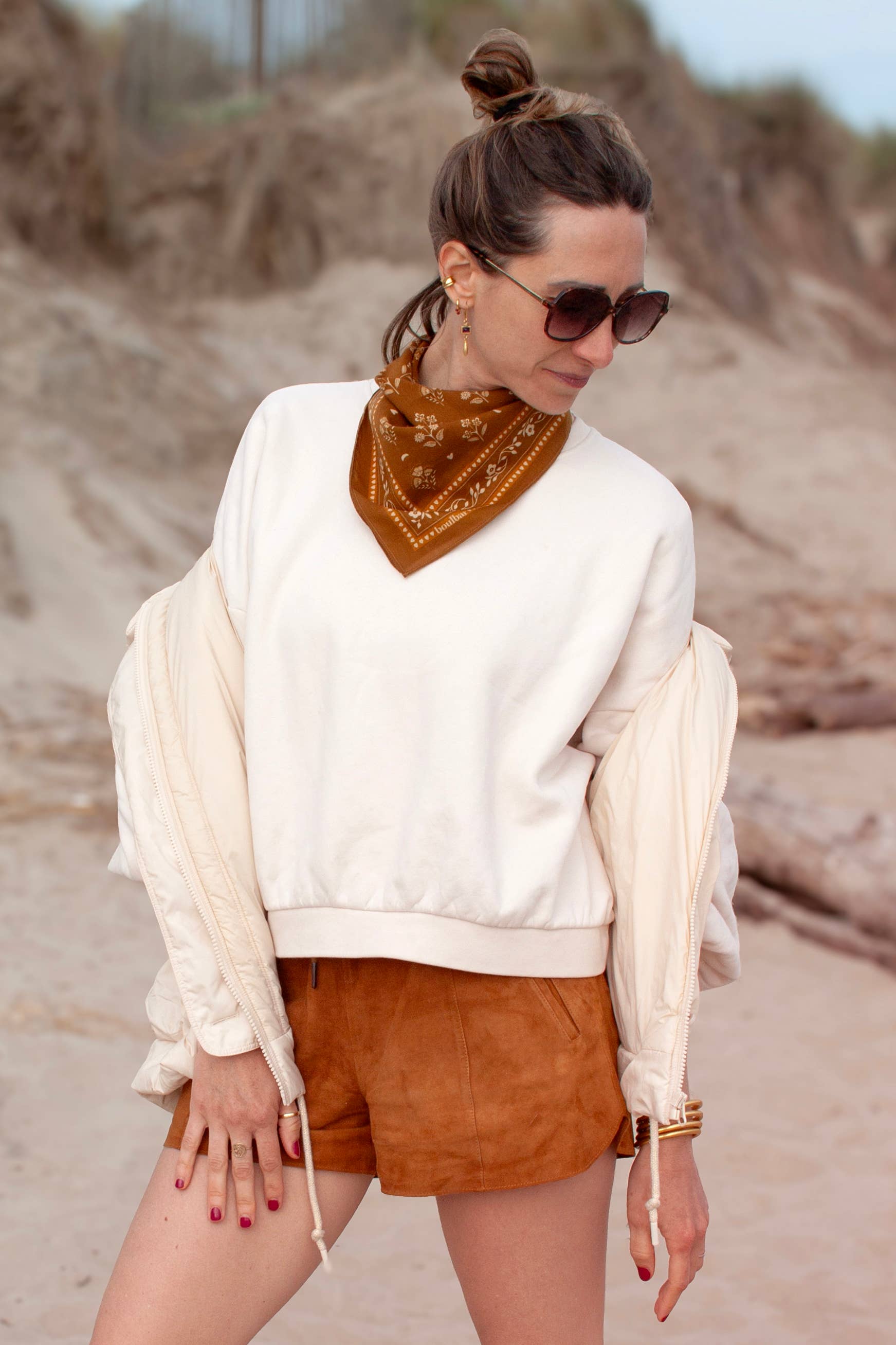 BOULBAR - Wholesale Scarf - Women's - Small cotton scarf - Saffron Indian flowers5