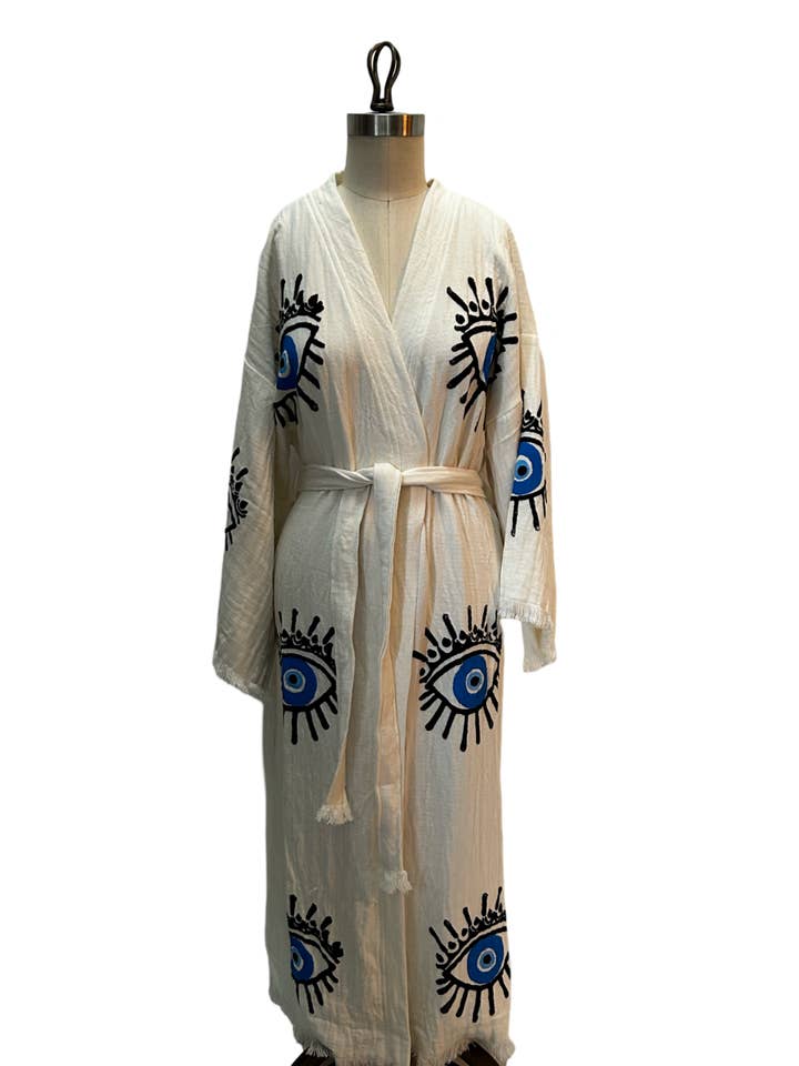 Peignoir Evil Eye en blanc pour la vente par Nidalu Handmade