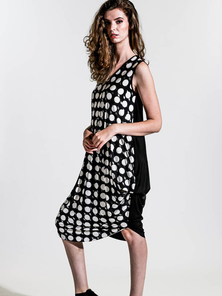 Artsy Dress - polka black cream for wholesale by Khangura