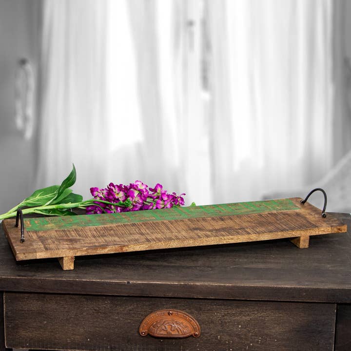 Wooden board painted with green chalk paint. showcasing for wholesale by Antikas