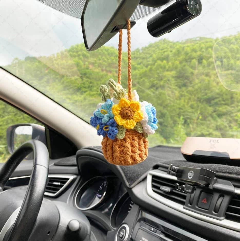 TOMOPOD LLC - Wholesale Car Decorative Charm - Women's - Crochet Flower Pot Car Mirror Hanging Charm, Car Plant Decor4