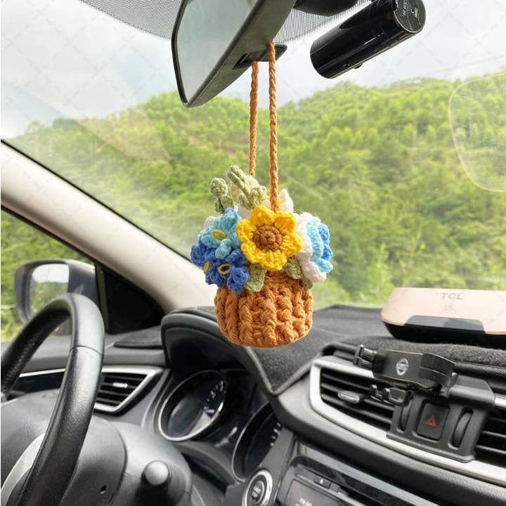 TOMOPOD LLC - Wholesale Car Decorative Charm - Women's - Crochet Flower Pot Car Mirror Hanging Charm, Car Plant Decor4