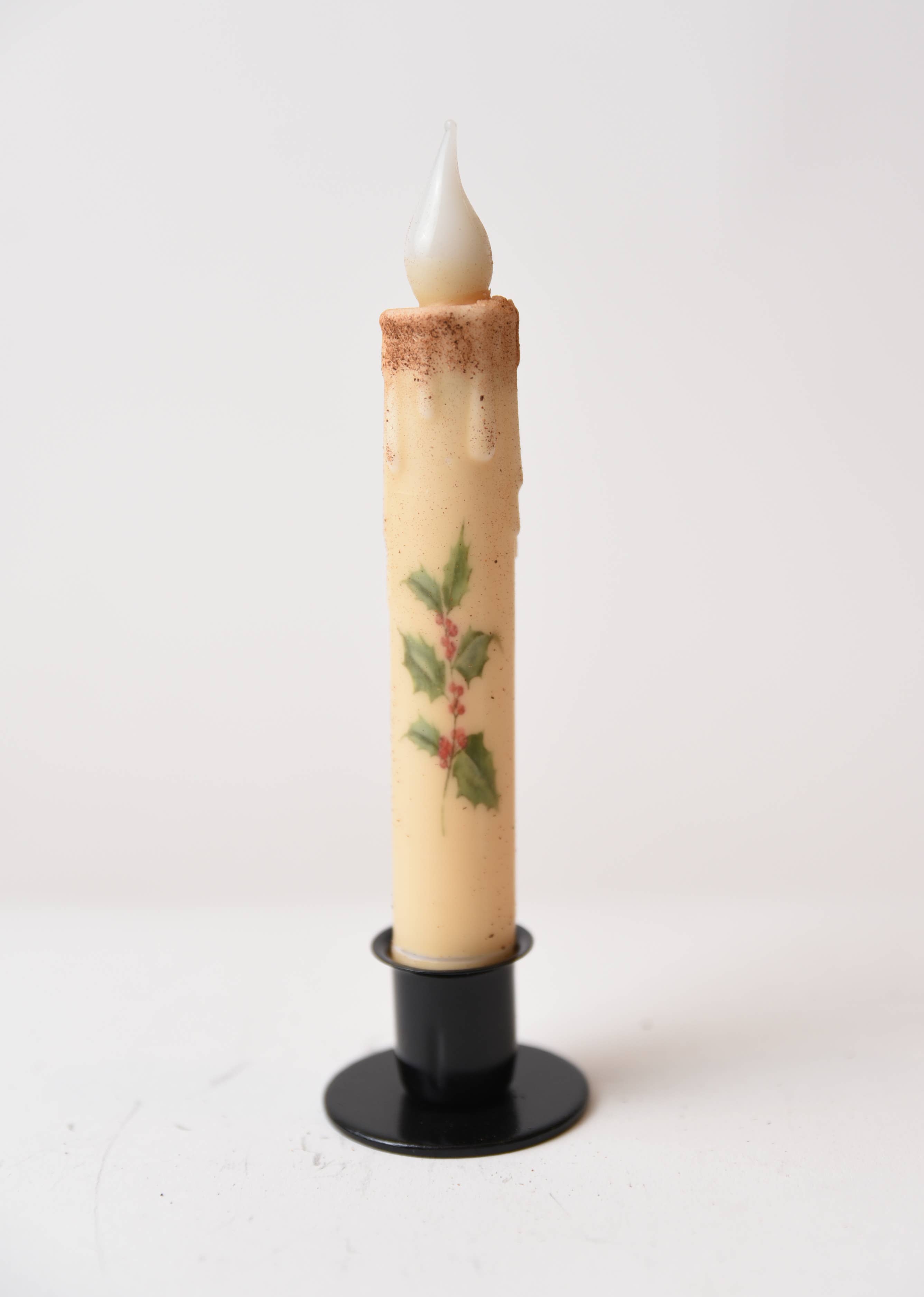 LMS Wholesale - Wholesale Flameless Candle - Holly Sprig LED Timer  Taper Candle1
