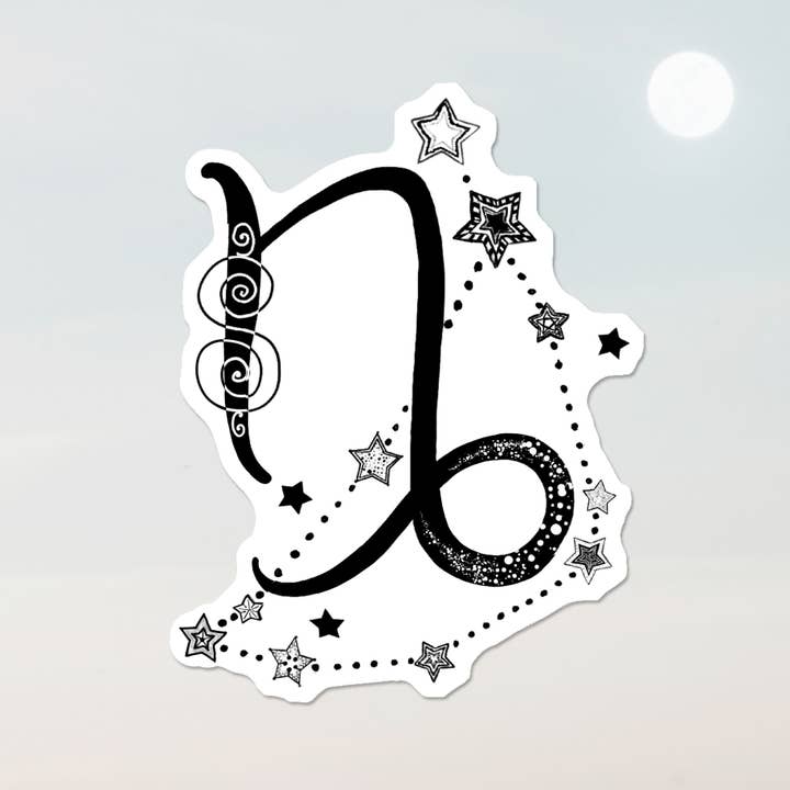 Katekreates - Vendita all'ingrosso Adesivo - Simbolo e costellazione del Capricorno, adesivo da 3", bianco