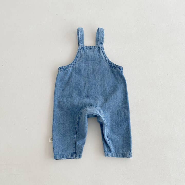 Blue Spring and Autumn Baby Kids Unisex Long Sleeves White Top and Denim Sleeveless Overalls Clothing Set for wholesale on Faire3