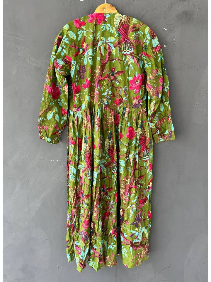 Bhawana Handicrafts - Wholesale Dress - Women's - Indian Bird Print Banjara Yoke Tunic Dress Long Cotton Gowns3