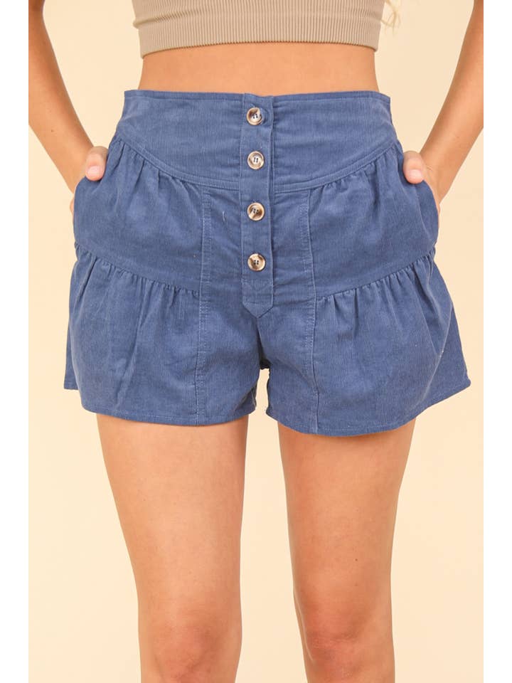 VERY J - Wholesale Shorts - Women's - NP70572-Corduroy Button Down Shorts W/ Pockets