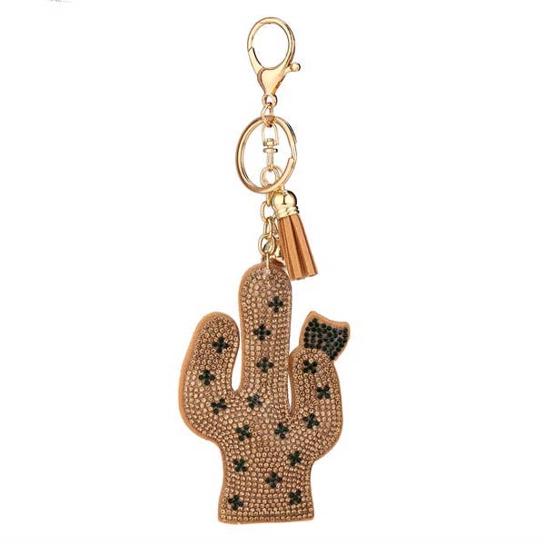 Nima Accessories Inc – wholesale Nyckelringar - Dam – Rhinestone Cactus Shape Tofs Nyckelring