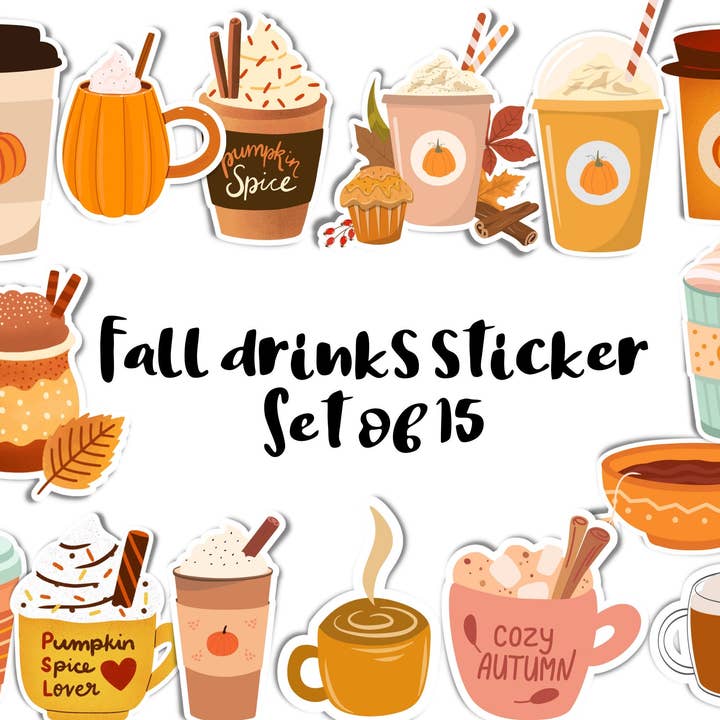 Pumpkin Spice Fall Drinks Sticker Set Of 15 for wholesale by True North Bazaar