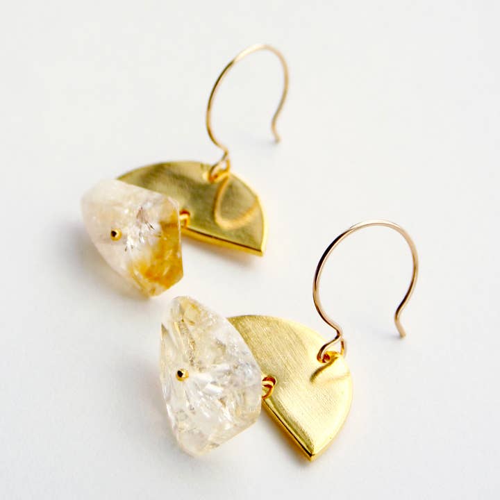 Laura Stark Designs - Wholesale Dangle Earrings - Half Moon Citrine Bohemian Earrings | Boho Jewelry0