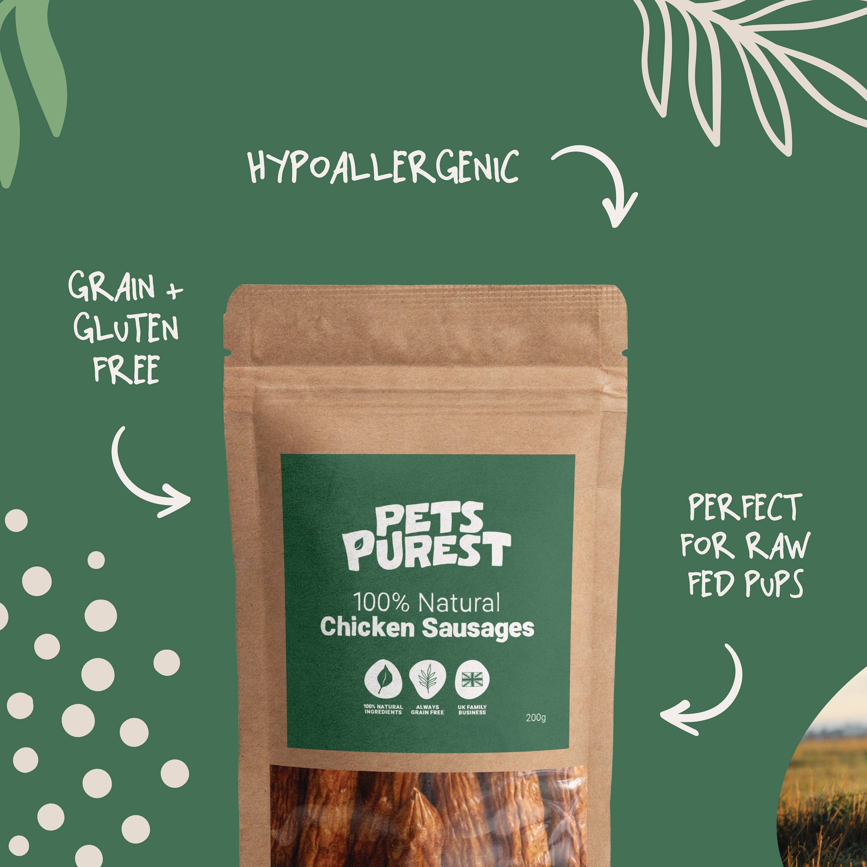 Pets Purest – wholesale Pet treats – Dog – 100% Natural Chicken Sausages | 200g2